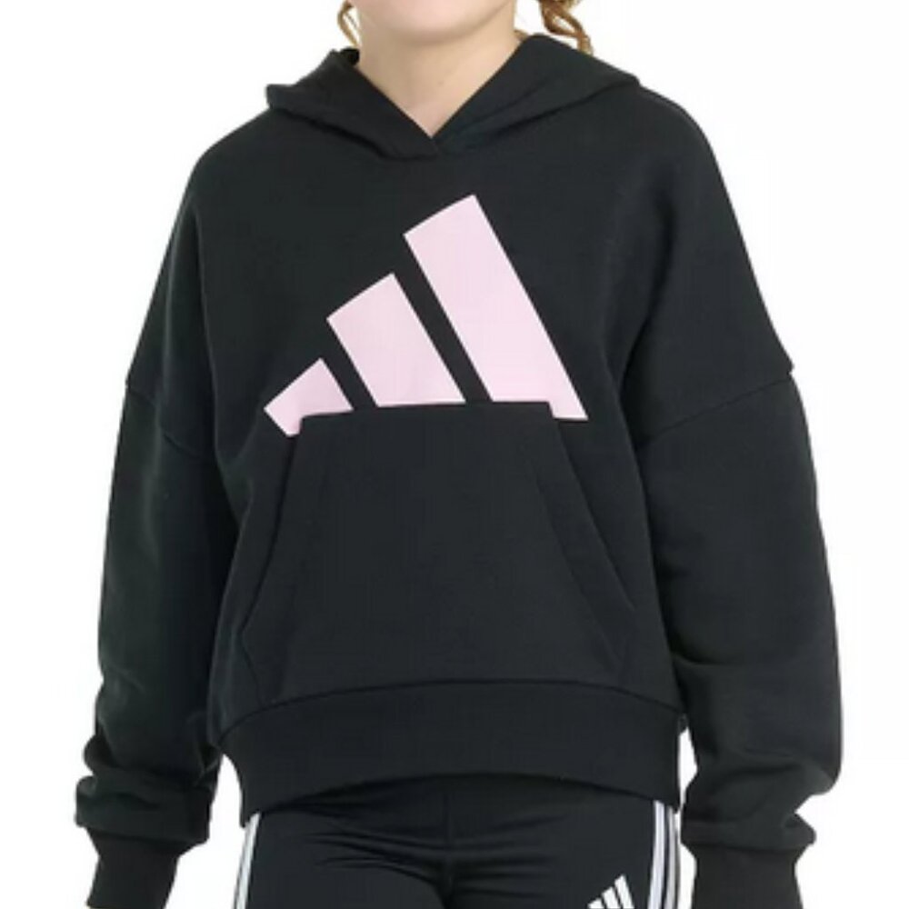 Girls adidas Big Logo Graphic Hoodie in Black/Pink Medium NWT